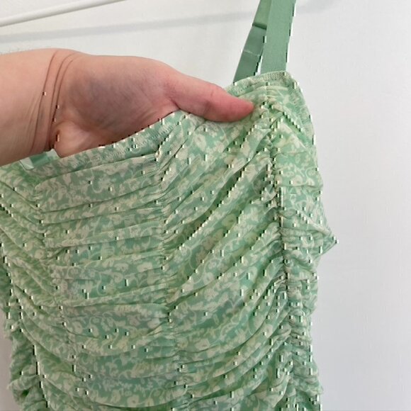 NEW NWT TORRID 1 Plus Size Stretch Mesh Cropped Shirred Cami Mint Green Floral - Picture 7 of 12